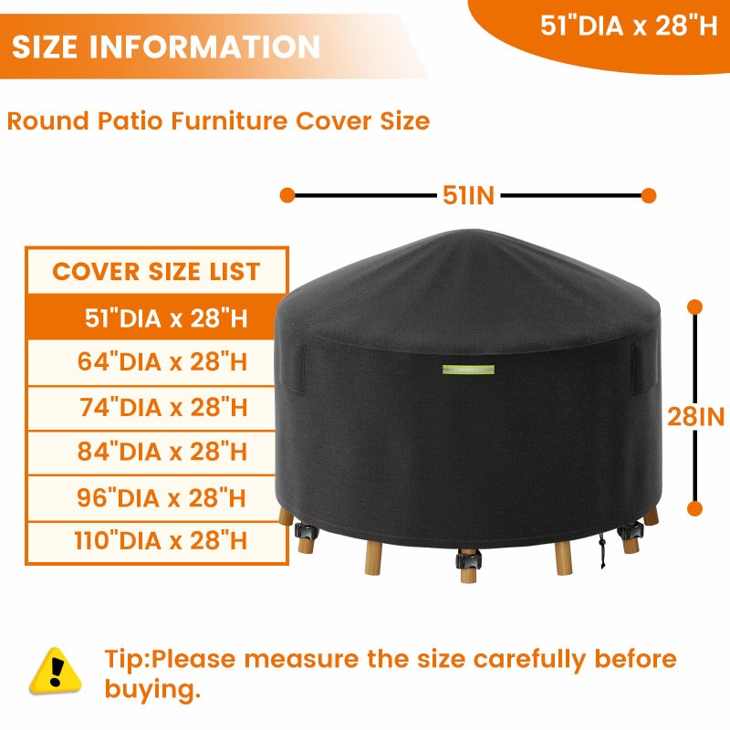Yexcend 51 Inch Round Patio Furniture Covers with Support Pole, 800D Heavy Duty Waterproof Tear-Resistant Polyester Round Outdoor Table Cover - Image 2